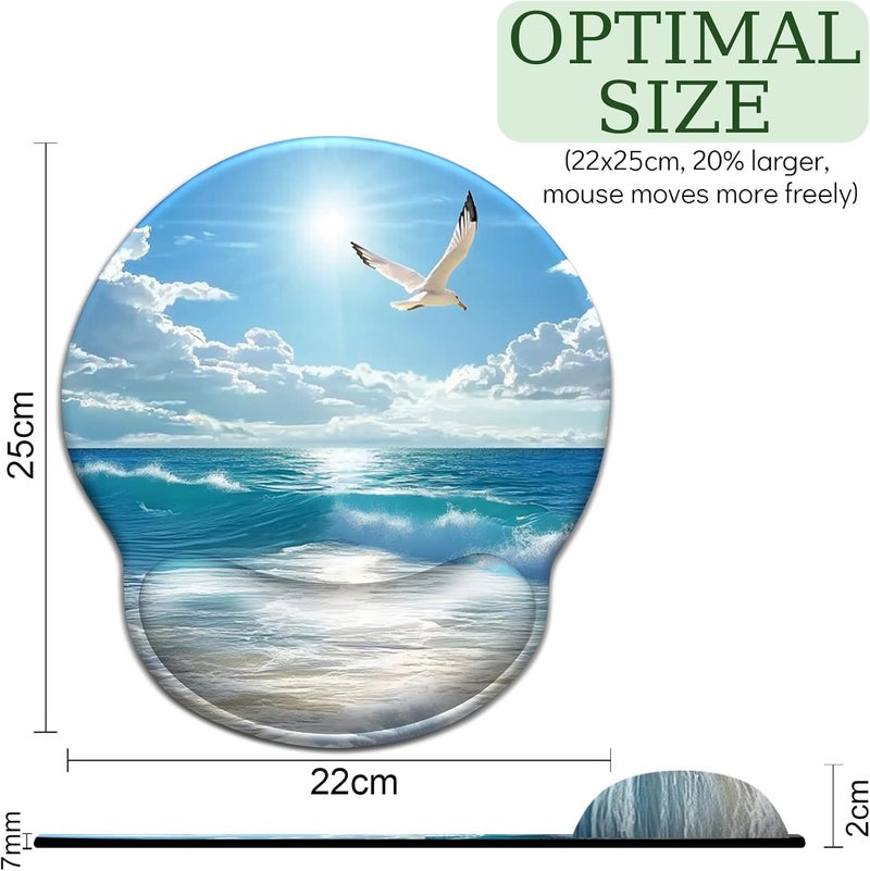 LIMKRIAN Beach Ocean Wave Mouse Pad with Wrist Rest, Ergonomic Mouse Pad Wrist Support with Non-Slip Pain Relief PU Base, Funny Computer Mousepad, Cute Office Supplies Home Desk Accessories Decor - Image 4